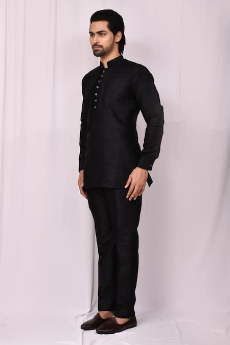 Buy Aryavir Malhotra Black Art Silk Band Collar Kurta And Pant Set Online at Aza Fashions Buy_Aryavir Malhotra_Black Art Silk Band Collar Kurta And Pant Set _Online_at_Aza_Fashions