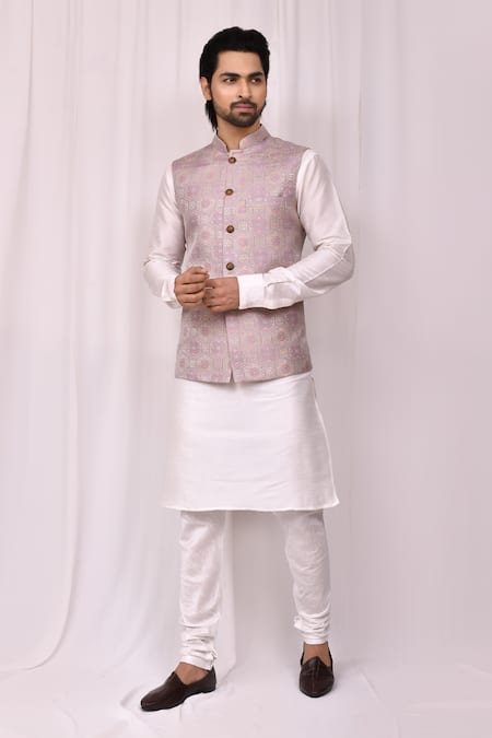 Aryavir Malhotra Floral Print Bundi Kurta Set 