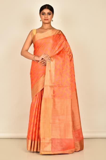 Nazaakat by Samara Singh Orange Silk Woven Abstract Saree