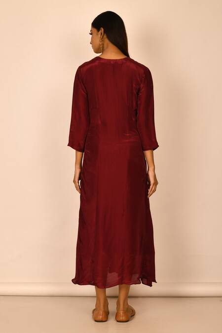 Shop_Naintara Bajaj_Red Embroidered Tunic_at_Aza_Fashions