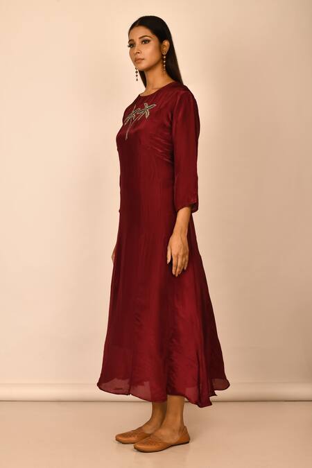 Shop_Naintara Bajaj_Red Embroidered Tunic_Online_at_Aza_Fashions