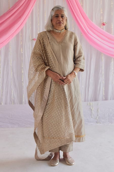 Shorshe Clothing Anu Handloom Tissue Kurta & Pant Set 