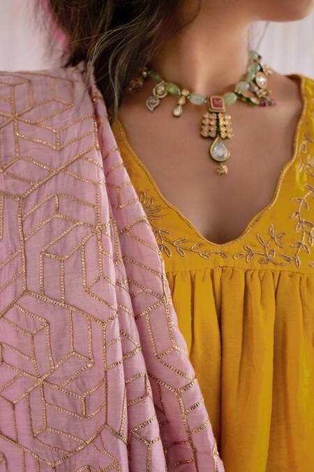 Shop_Shorshe Clothing_Pink Octa Gota Chanderi Saree_Online_at_Aza_Fashions