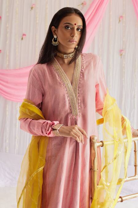 Buy_Shorshe Clothing_Yellow Organza Lehria Dupatta _Online_at_Aza_Fashions