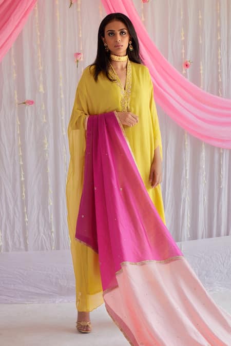 Shorshe Clothing Chanderi Colorblock Dupatta 