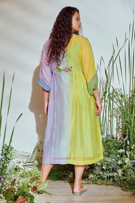 Half Full Curve Tropical Garden Ombre Dress 