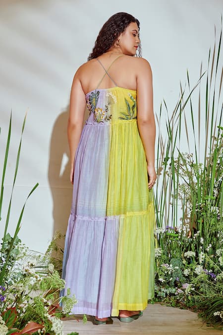 Half Full Curve Tropical Ombre Tiered Dress 