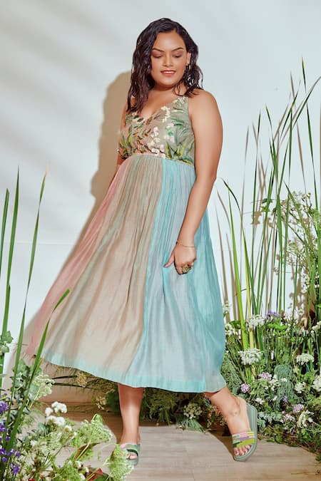 Half Full Curve Tropical Ombre Tiered Dress 