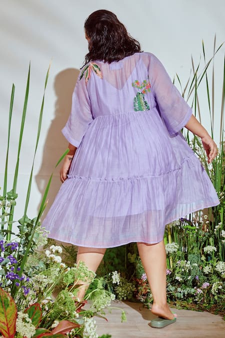 Half Full Curve Tropical Garden Tiered Dress 