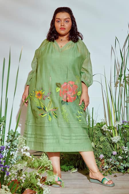 Half Full Curve Chanderi Embroidered Hem Dress 