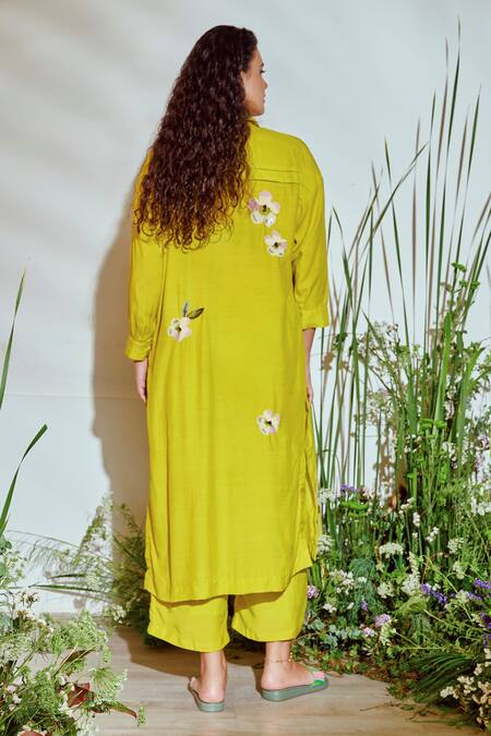 Half Full Curve Floral Embroidered Cotton Kurta & Pant Set 