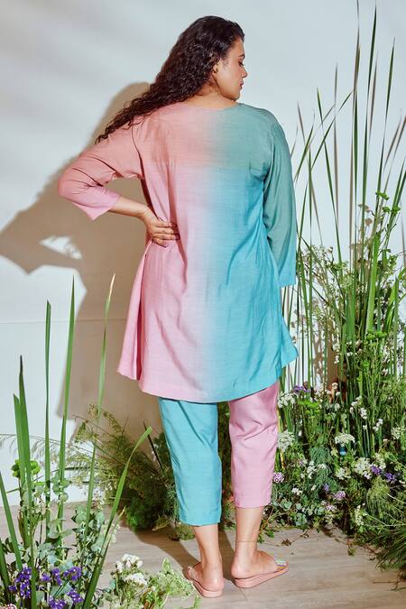 Half Full Curve Floral Embroidered Jacket Pant Set 