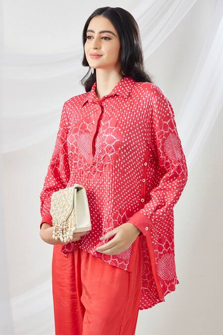 Buy Twenty Nine Red Gajji Silk Collared Neck Shirt And Pant Set Online at Aza Fashions Buy_Twenty Nine_Red Gajji Silk Collared Neck Shirt And Pant Set _Online_at_Aza_Fashions