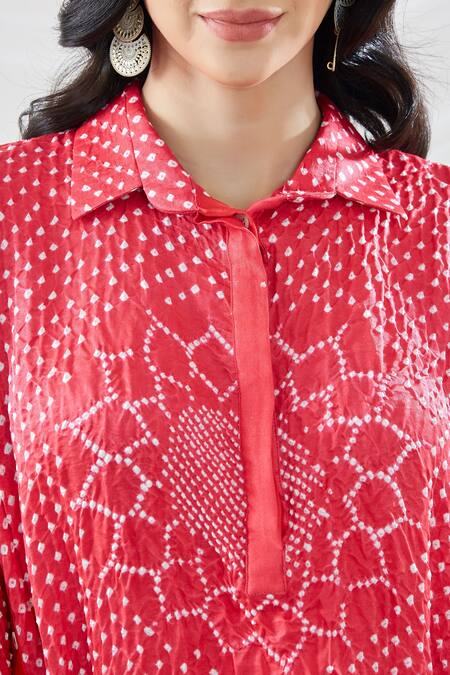 Shop Twenty Nine Red Gajji Silk Collared Neck Shirt And Pant Set Online at Aza Fashions Shop_Twenty Nine_Red Gajji Silk Collared Neck Shirt And Pant Set _Online_at_Aza_Fashions