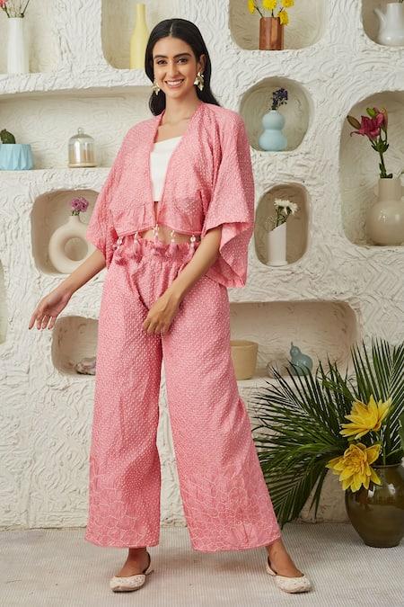 Twenty Nine Pink Crushed Silk Tie And Dye Front Open Bolero Cape 