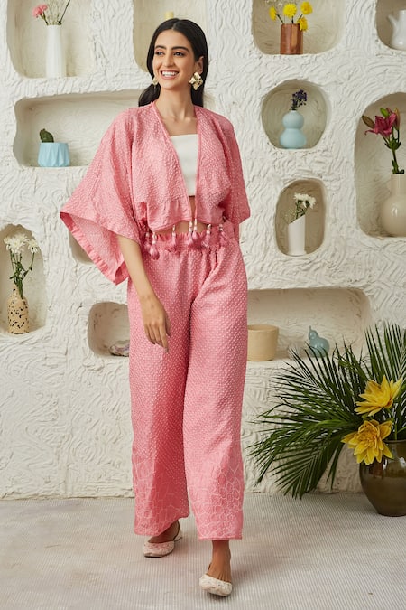 Twenty Nine_Pink Crushed Silk Front Open Bolero Cape_Online_at_Aza_Fashions