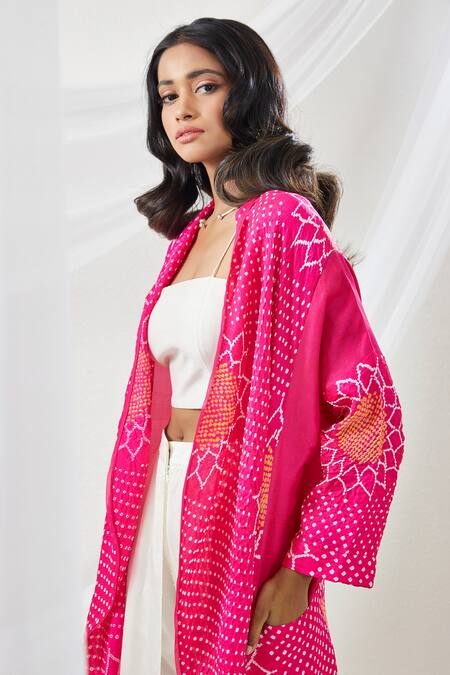Buy_Twenty Nine_Pink Gajji Silk Lapel Collar Overlay And Tulip Pant Set_Online_at_Aza_Fashions