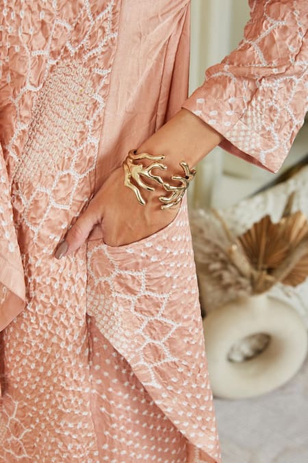 Twenty Nine_Peach Gajji Silk Lapel Collar Overlay And Pant Set_at_Aza_Fashions