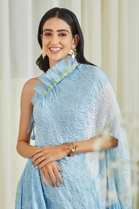 Buy Twenty Nine Blue Shibori Silk Shibori, One Shoulder Dress Online at Aza Fashions Buy_Twenty Nine_Blue Shibori Silk Shibori, One Shoulder Dress _Online_at_Aza_Fashions