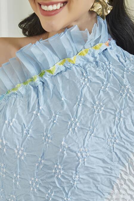 Shop Twenty Nine Blue Shibori Silk Shibori, One Shoulder Dress Online at Aza Fashions Shop_Twenty Nine_Blue Shibori Silk Shibori, One Shoulder Dress _Online_at_Aza_Fashions