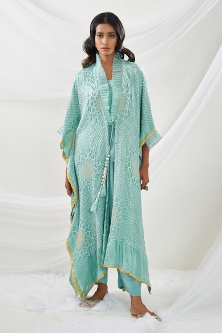 Twenty Nine Gajji Silk Frill Bandhani Overlay & Pant Set 