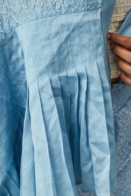 Buy_Twenty Nine_Blue Crushed Silk Shawl Collar Frill Flayer Cape_Online_at_Aza_Fashions