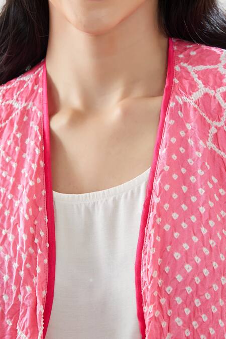 Twenty Nine_Pink Crushed Silk Lapel Sunflower Overlay And Pant Set_at_Aza_Fashions