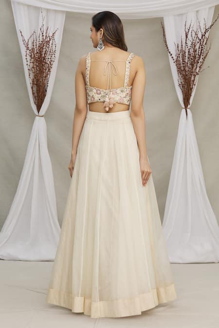 Priti Sahni Organza Skirt & Embroidered Bustier Set 