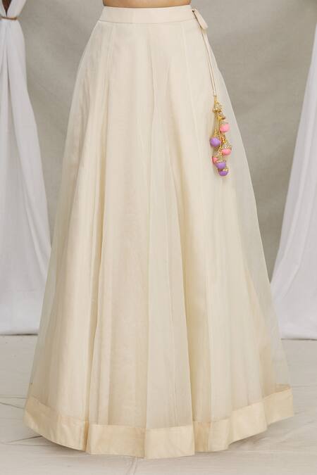 Priti Sahni_Beige Belt  Raw Silk And Lehenga, Blouse, Dupatta Skirt & Embroidered Bustier Set _at_Aza_Fashions