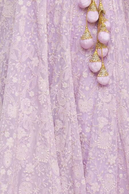 Shop Priti Sahni Purple Blouse Raw Silk, Dupatta Tulle, Lehenga Floral Embroidered Set Online at Aza Fashions Shop_Priti Sahni_Purple Blouse Raw Silk, Dupatta Tulle, Lehenga Floral Embroidered Set _Online_at_Aza_Fashions