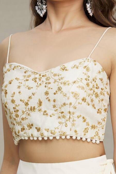 Shop Priti Sahni White Blouse Raw Silk And Lehenga, Dupatta Tulle Tiered Ruffle Skirt Set Online at Aza Fashions Shop_Priti Sahni_White Blouse Raw Silk And Lehenga, Dupatta Tulle Tiered Ruffle Skirt Set _Online_at_Aza_Fashions