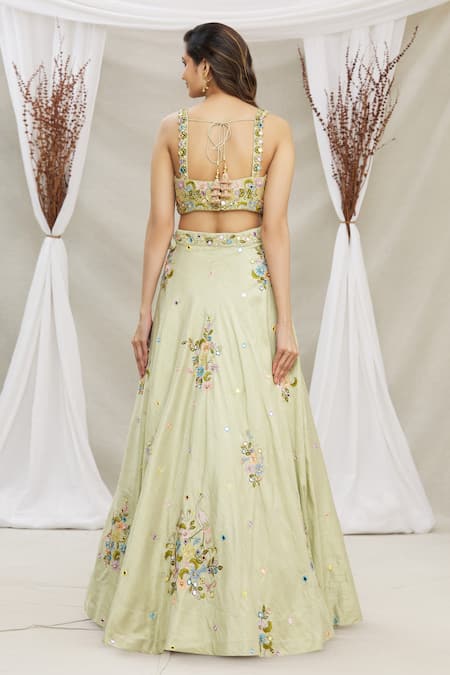 Priti Sahni Floral Embroidered Lehenga Set 
