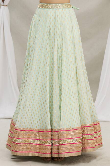Priti Sahni Green Blouse Raw Silk, Dupatta Tulle, Lehenga Embroidered And Set at Aza Fashions Priti Sahni_Green Blouse Raw Silk, Dupatta Tulle, Lehenga Embroidered And Set _at_Aza_Fashions
