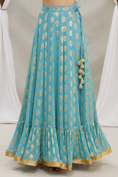 Priti Sahni Blue Blouse Silk, Dupatta Tulle, Lehenga Georgette Embroidered And Set at Aza Fashions Priti Sahni_Blue Blouse Silk, Dupatta Tulle, Lehenga Georgette Embroidered And Set _at_Aza_Fashions