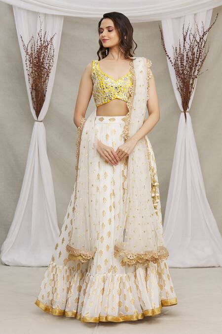 Buy Priti Sahni White Blouse Raw Silk, Dupatta Tulle, Lehenga Embroidered And Set Online at Aza Fashions Buy_Priti Sahni_White Blouse Raw Silk, Dupatta Tulle, Lehenga Embroidered And Set _Online_at_Aza_Fashions