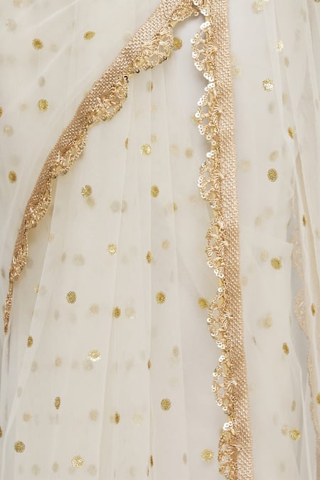Shop Priti Sahni White Blouse Raw Silk, Saree Tulle Sequin Work Plunge V Embroidered With Online at Aza Fashions Shop_Priti Sahni_White Blouse Raw Silk, Saree Tulle Sequin Work Plunge V Embroidered With _Online_at_Aza_Fashions