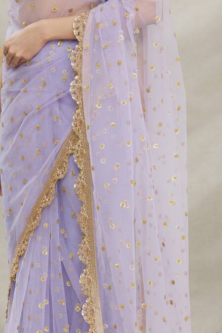 Shop Priti Sahni Blue Blouse Raw Silk, Saree Tulle Sequin Work V Neck Embroidered With Online at Aza Fashions Shop_Priti Sahni_Blue Blouse Raw Silk, Saree Tulle Sequin Work V Neck Embroidered With _Online_at_Aza_Fashions