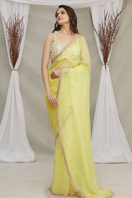 Mustard Yellow Silk Plain Saree – Leemboodi