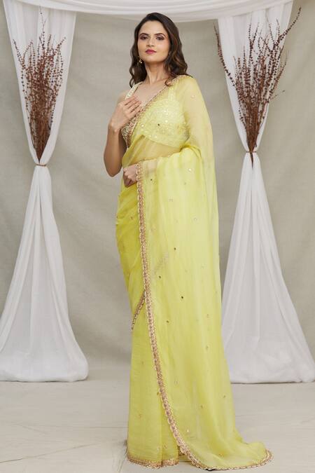Buy Priti Sahni Yellow Blouse Raw Silk, Saree Tulle Sequin Work Sweetheart Embroidered With Online at Aza Fashions Buy_Priti Sahni_Yellow Blouse Raw Silk, Saree Tulle Sequin Work Sweetheart Embroidered With _Online_at_Aza_Fashions