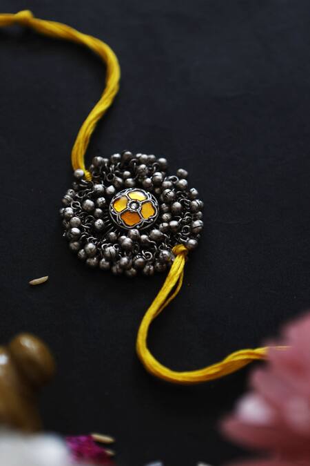 Do Taara_Yellow Stone Mora Oxidized Rakhi_Online_at_Aza_Fashions