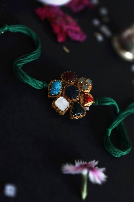Buy Do Taara Green Gemstones, Beads Multicolor Stone Rakhi at Aza Fashions Buy_Do Taara_Green Gemstones, Beads Multicolor Stone Rakhi_at_Aza_Fashions