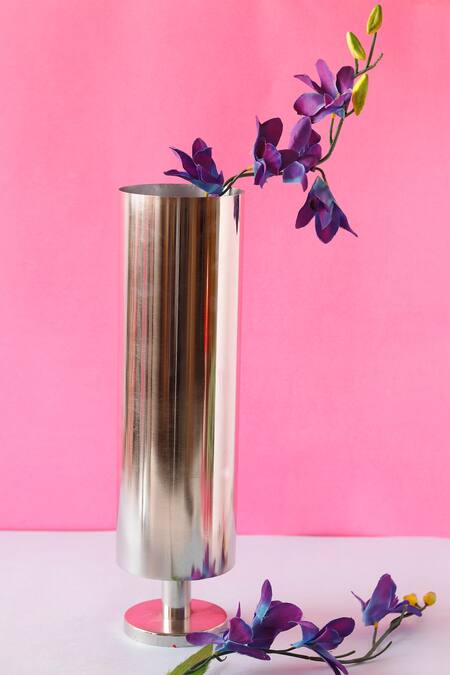 Buy_Elysian Home_Silver Iron Magnolia Two In One Candle Stand And Vase Set Of 4_Online_at_Aza_Fashions