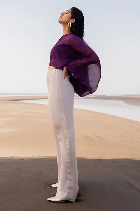 Ease_Purple Satin , Viscose Cutdana, Tikki Embroidered Jumpsuit _Online_at_Aza_Fashions