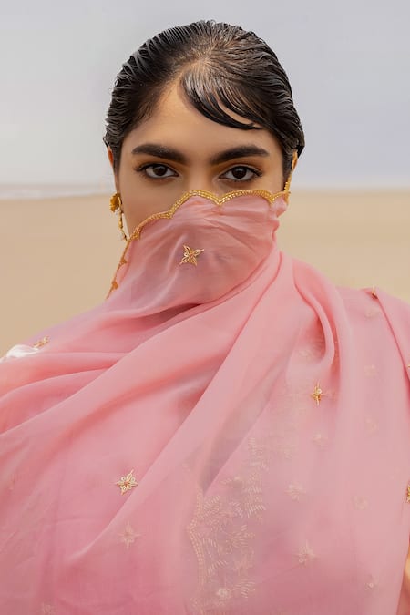 Shop_EASE_Pink Crepe, Viscose Organza Cutdana, Floral, Tikki Embroidered Kurta Palazzo Set_Online_at_Aza_Fashions