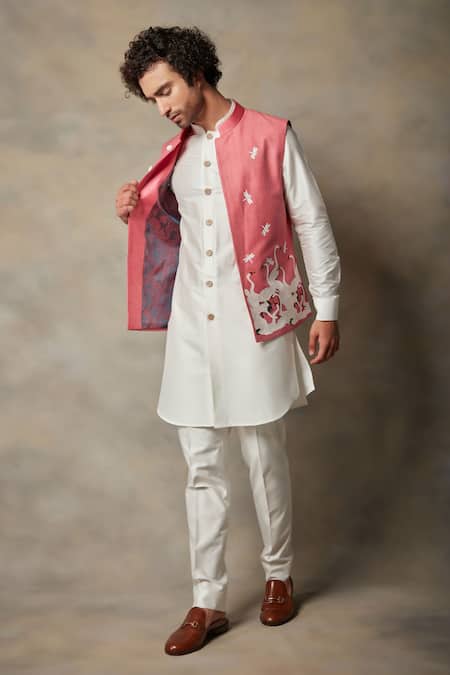 Buy_Gargee Designers_Pink Cotton , Moonga Applique Bird Bundi And Kurta Set _Online_at_Aza_Fashions