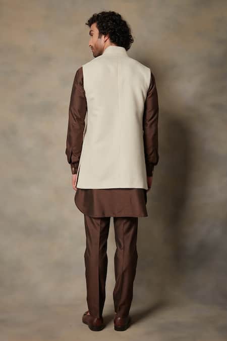 Shop_Gargee Designers_White , Cotton Floral Embroidered Bundi And Kurta Set _at_Aza_Fashions