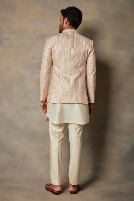 Shop_Gargee Designers_Pink Polyester, Cotton Silk Floral Embroidered Bandhgala And Kurta Set _at_Aza_Fashions