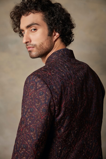 Gargee Designers Blue Cotton Silk Floral Embroidered Bandhgala And Kurta Set at Aza Fashions Gargee Designers_Blue Cotton Silk Floral Embroidered Bandhgala And Kurta Set _at_Aza_Fashions