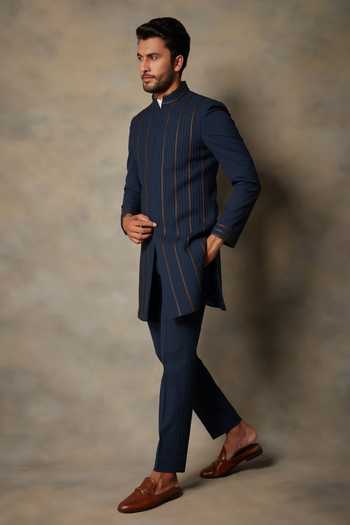 Buy_Gargee Designers_Blue Polyester Viscose Tape Embellished Sherwani Set _Online_at_Aza_Fashions
