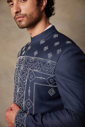 Gargee Designers Blue Terry Wool Floral Embroidered Sherwani Set at Aza Fashions Gargee Designers_Blue Terry Wool Floral Embroidered Sherwani Set _at_Aza_Fashions